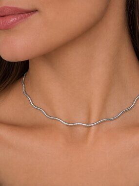 Vintage Italy 925 Sterling Silver Wavy Omega Choker Necklace 16"